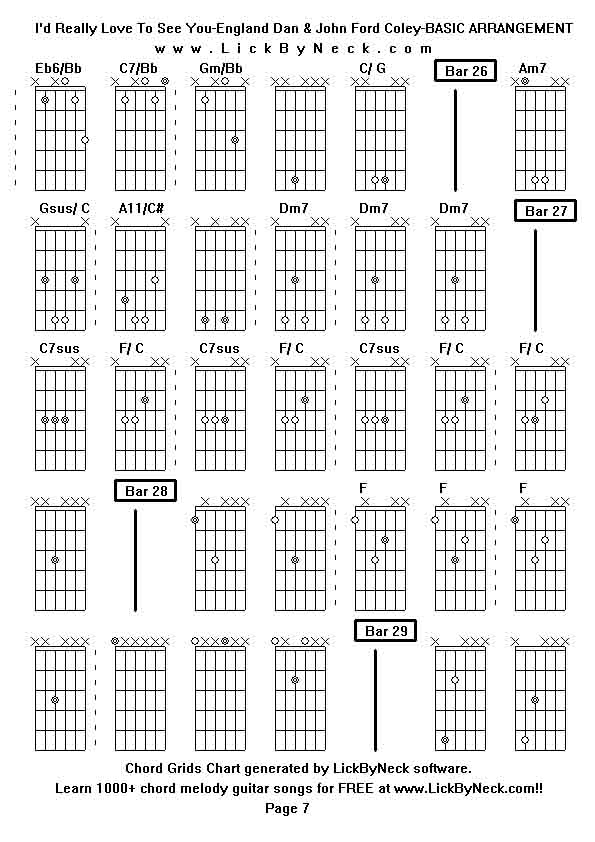 Chord Grids Chart of chord melody fingerstyle guitar song-I'd Really Love To See You-England Dan & John Ford Coley-BASIC ARRANGEMENT,generated by LickByNeck software.